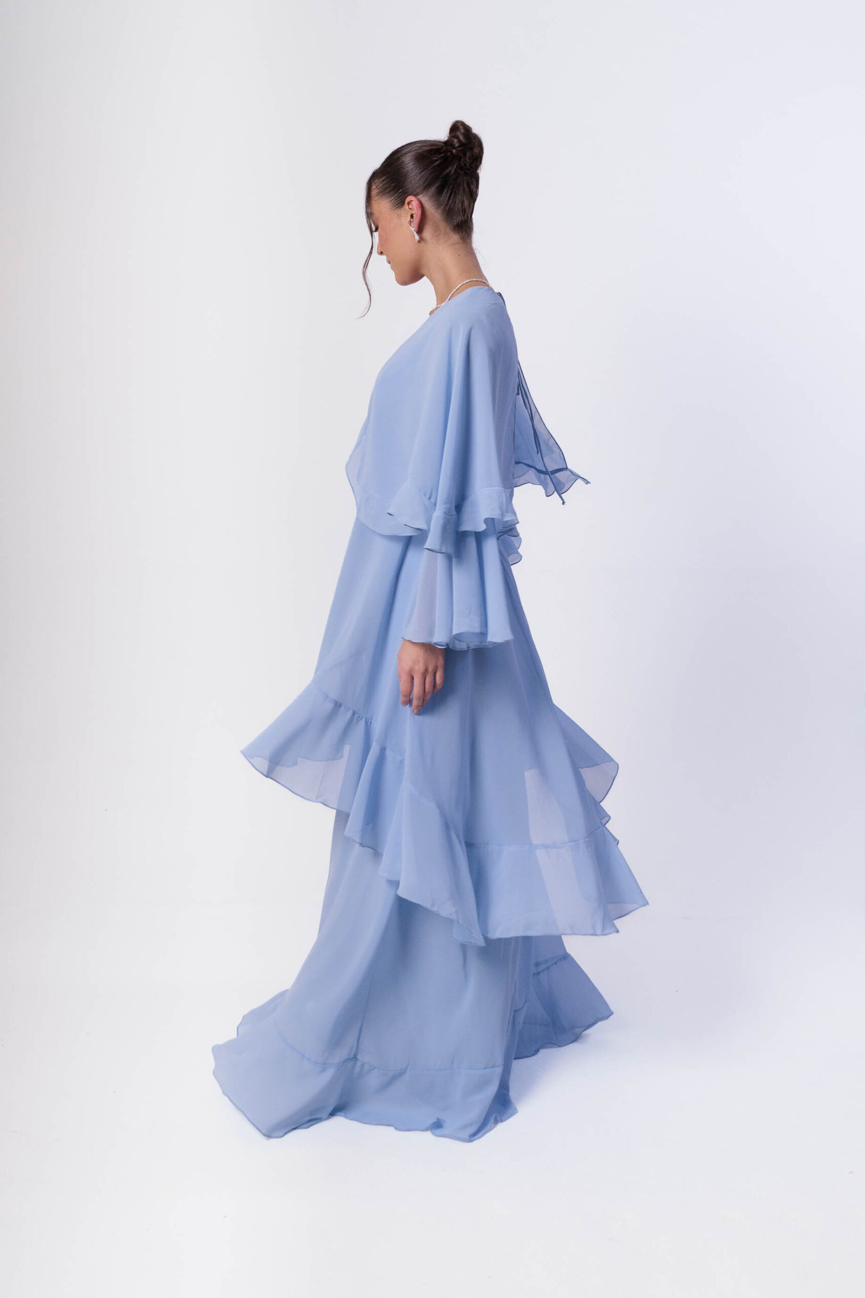 Vestido Manga Longa Babados Azul - Imagem 4