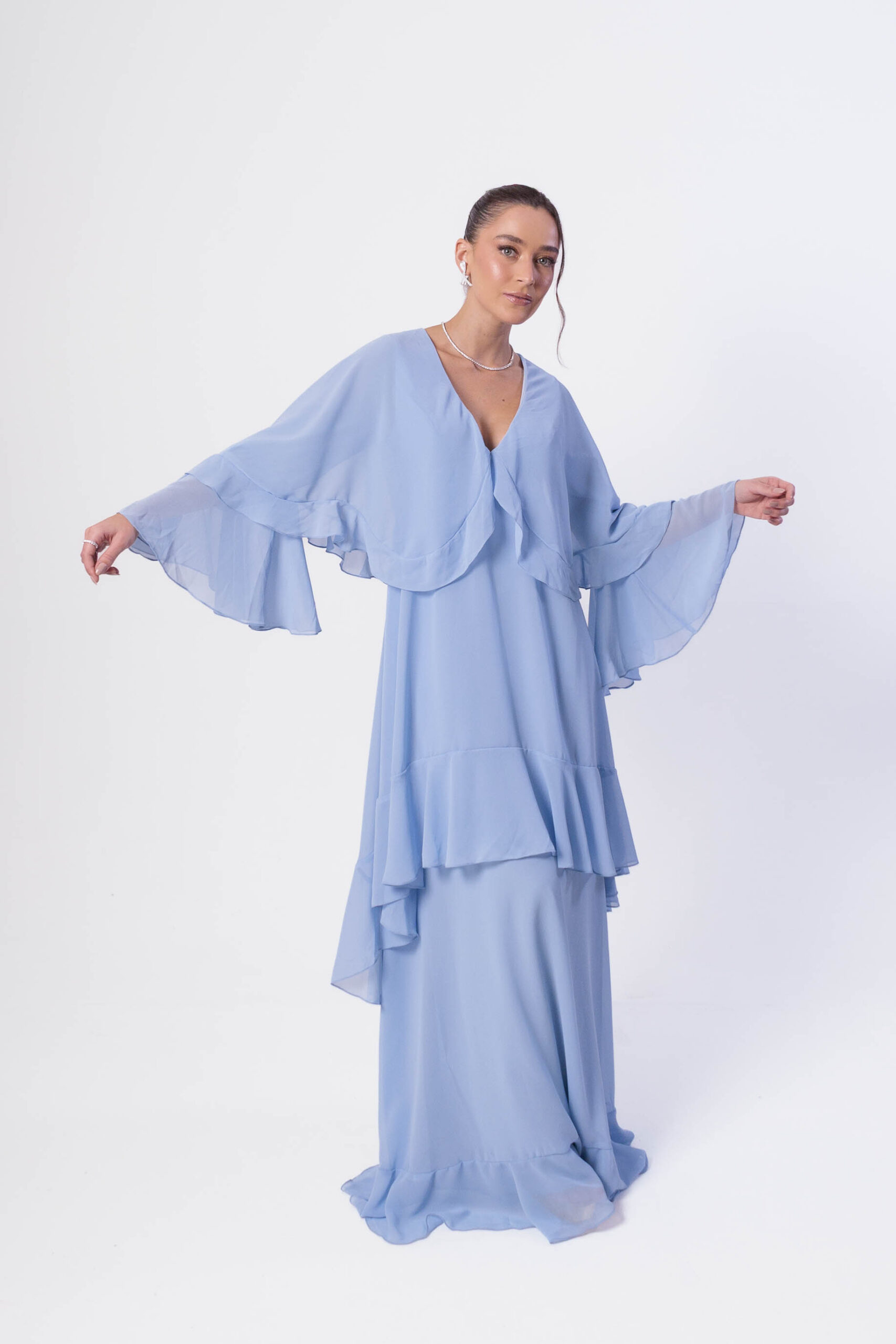 Vestido Manga Longa Babados Azul - Imagem 3