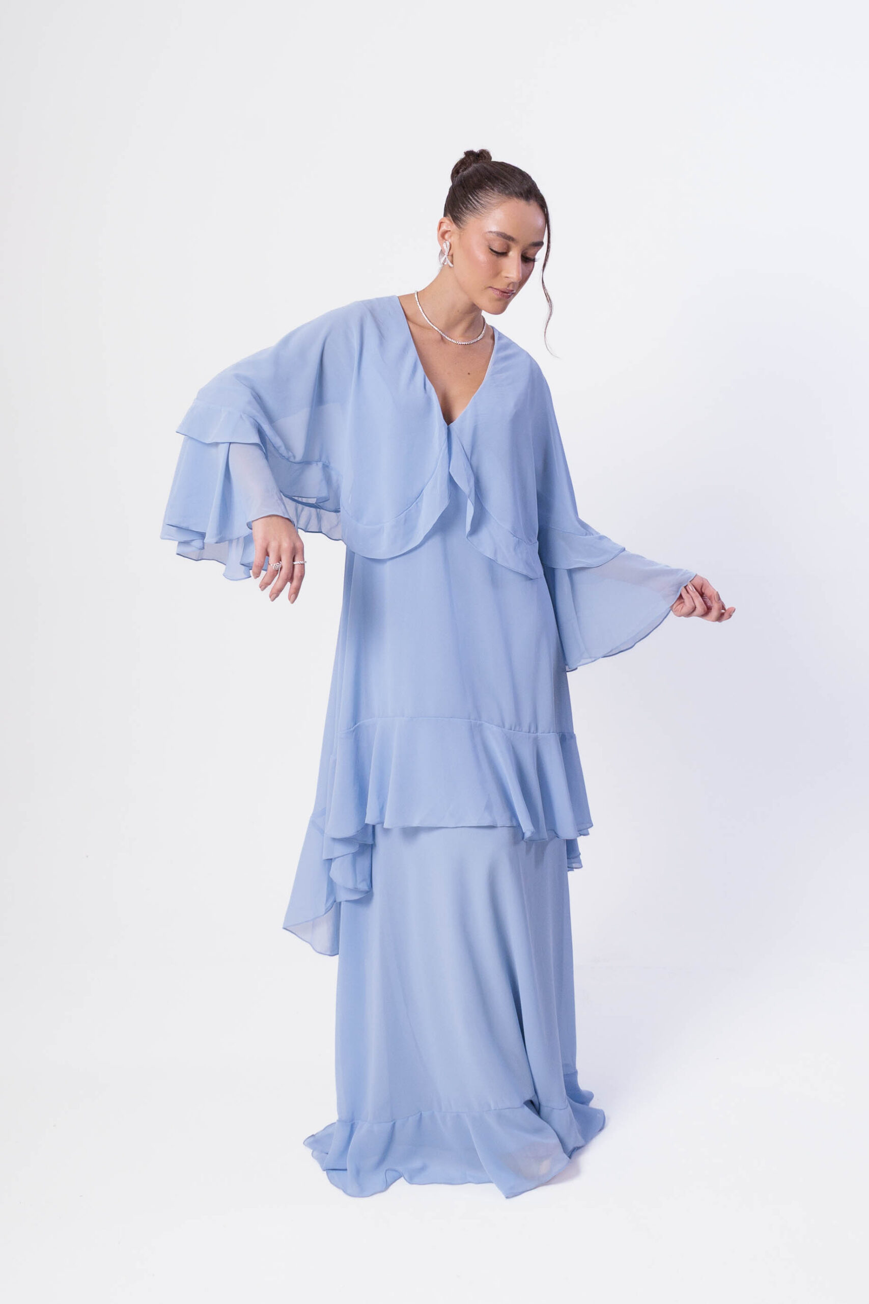 Vestido Manga Longa Babados Azul - Imagem 5