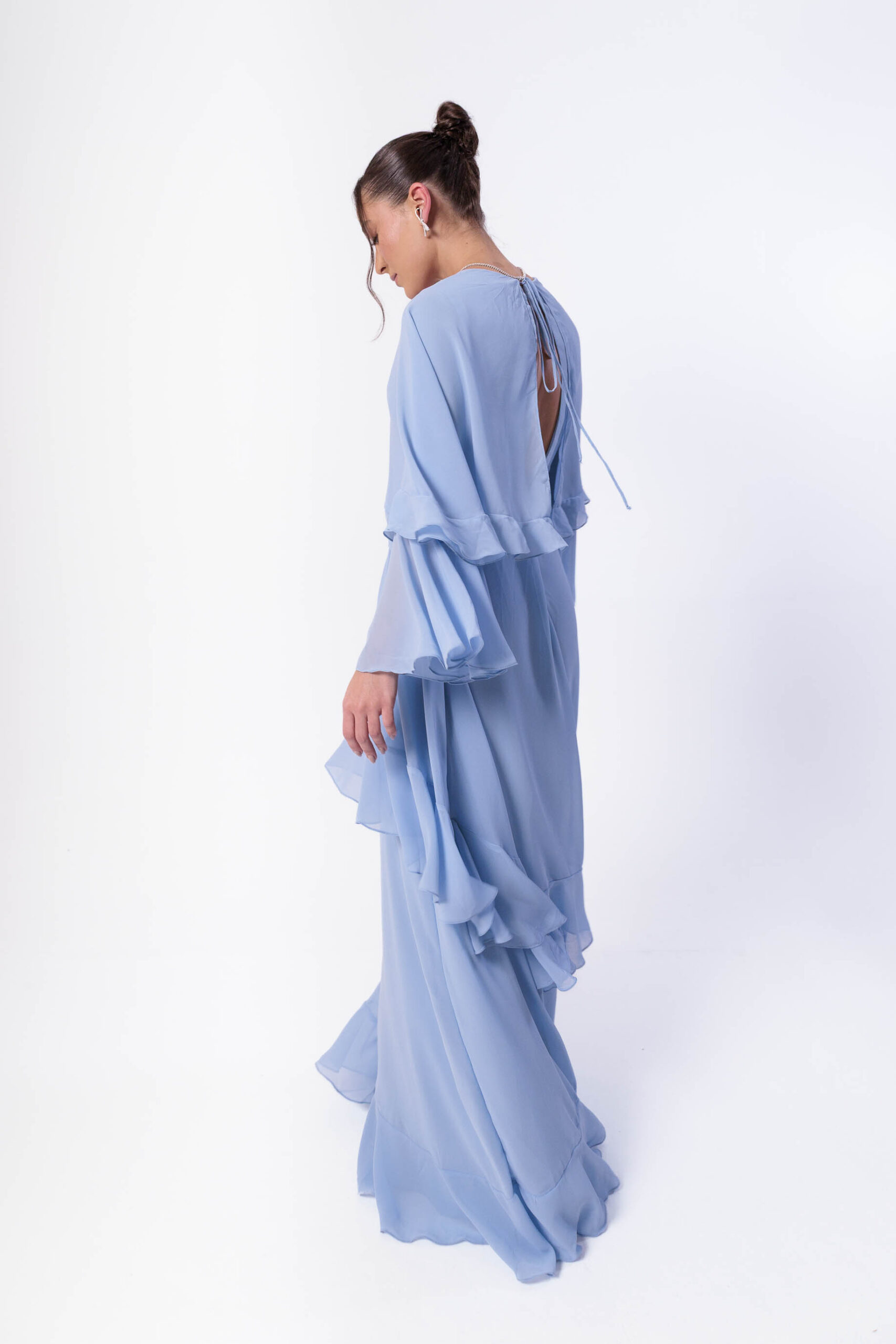 Vestido Manga Longa Babados Azul - Imagem 2